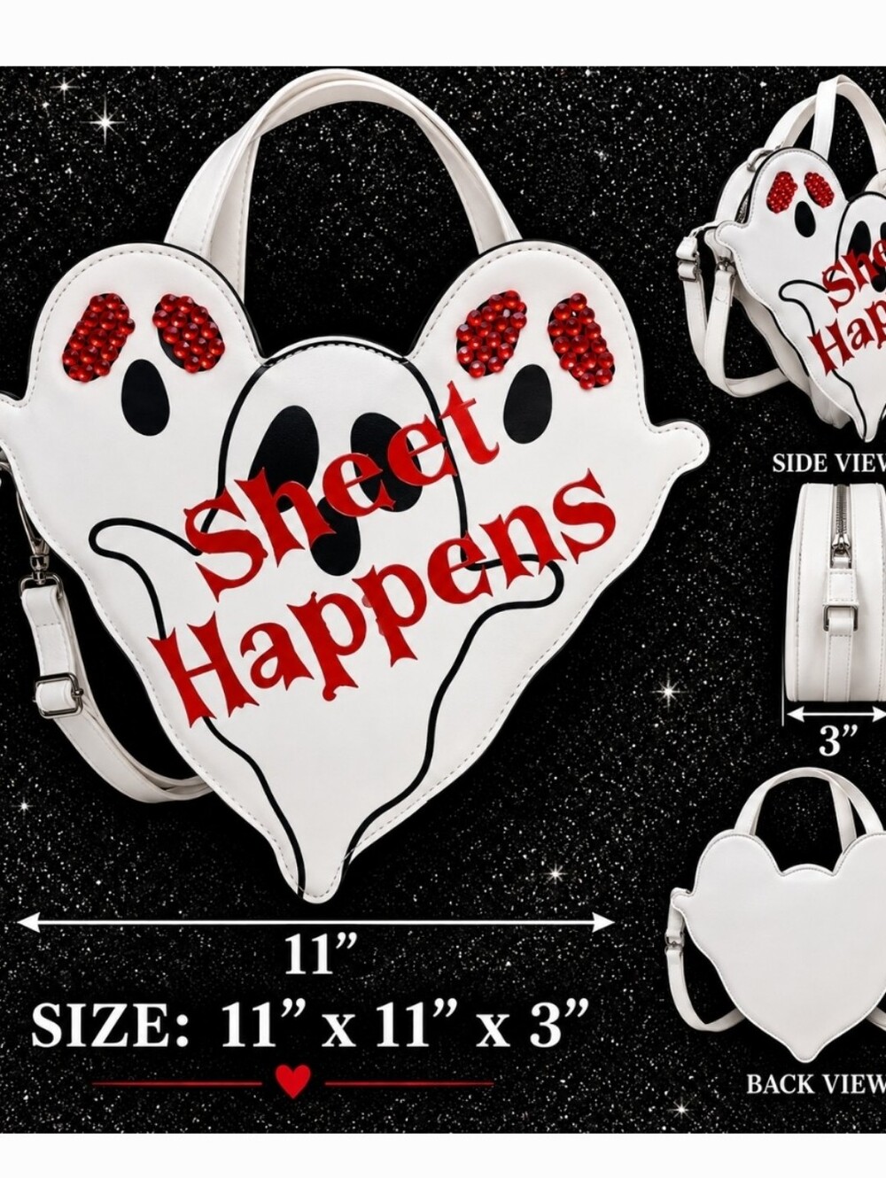 White Ghost Heart Mini Bag with Red Accents - "Sheet Happens"